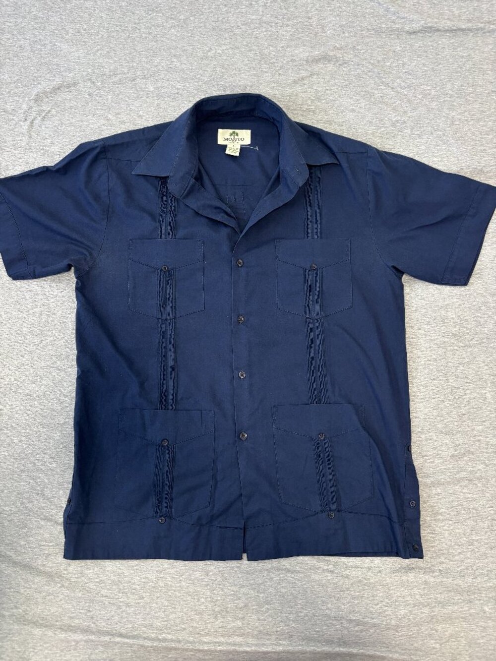 Mojito Collection Mens Navy Blue Guayabera Shirt Short Sleeve Four Pocket Large